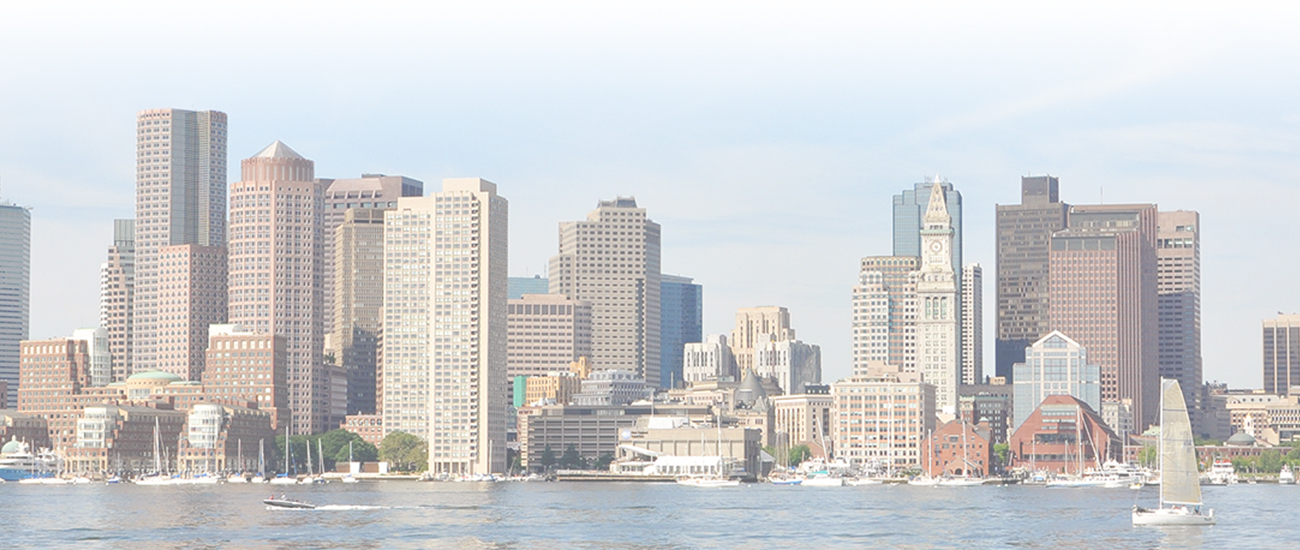 The skyline of the Financial District across Boston Harbor