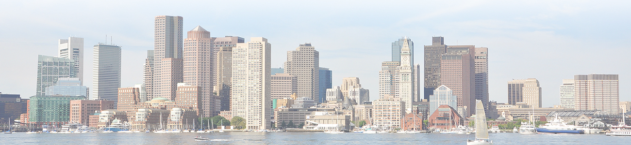 The skyline of the Financial District across Boston Harbor